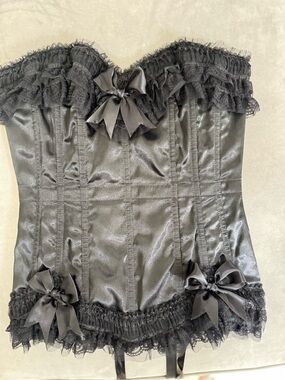 Trashy Lingerie 🖤Black Satin Lace Corset Top with Bows